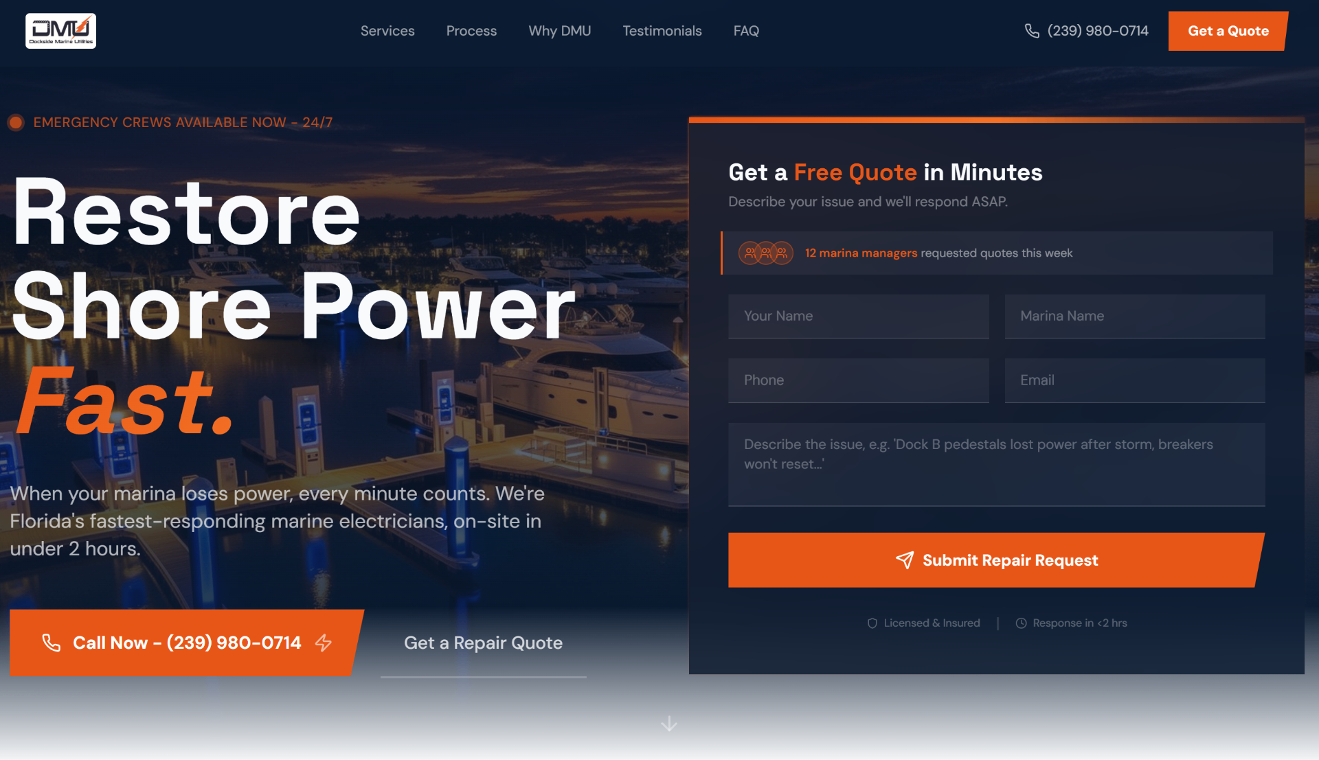 Dockside Marine Utilities website homepage designed during the engagement