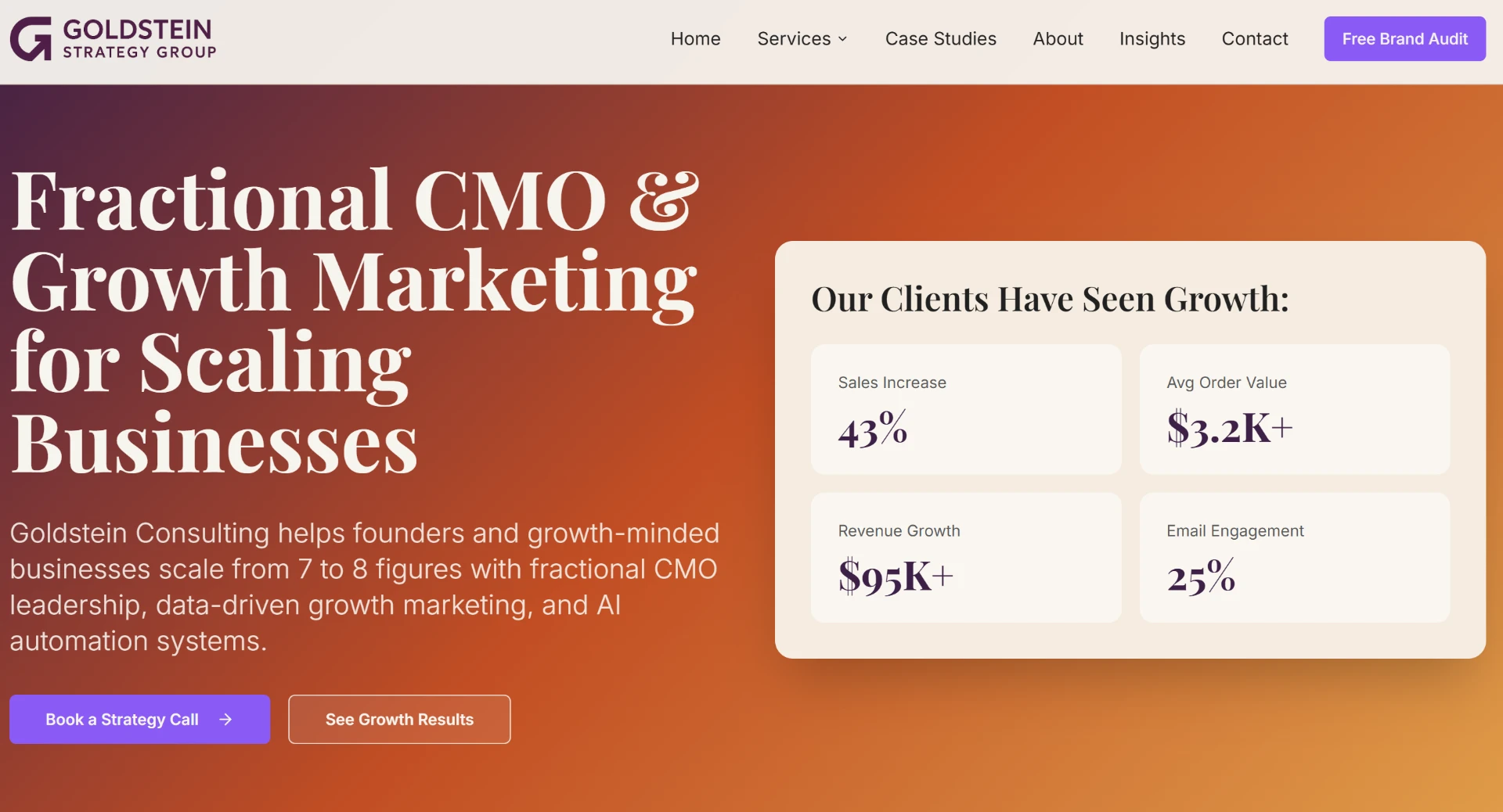 Goldstein Consulting website homepage: fractional CMO and growth marketing consulting