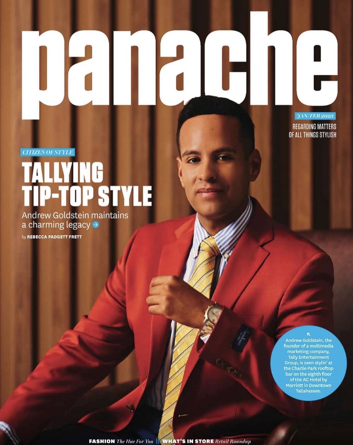 Panache magazine January/February 2023 cover featuring Andrew Goldstein
